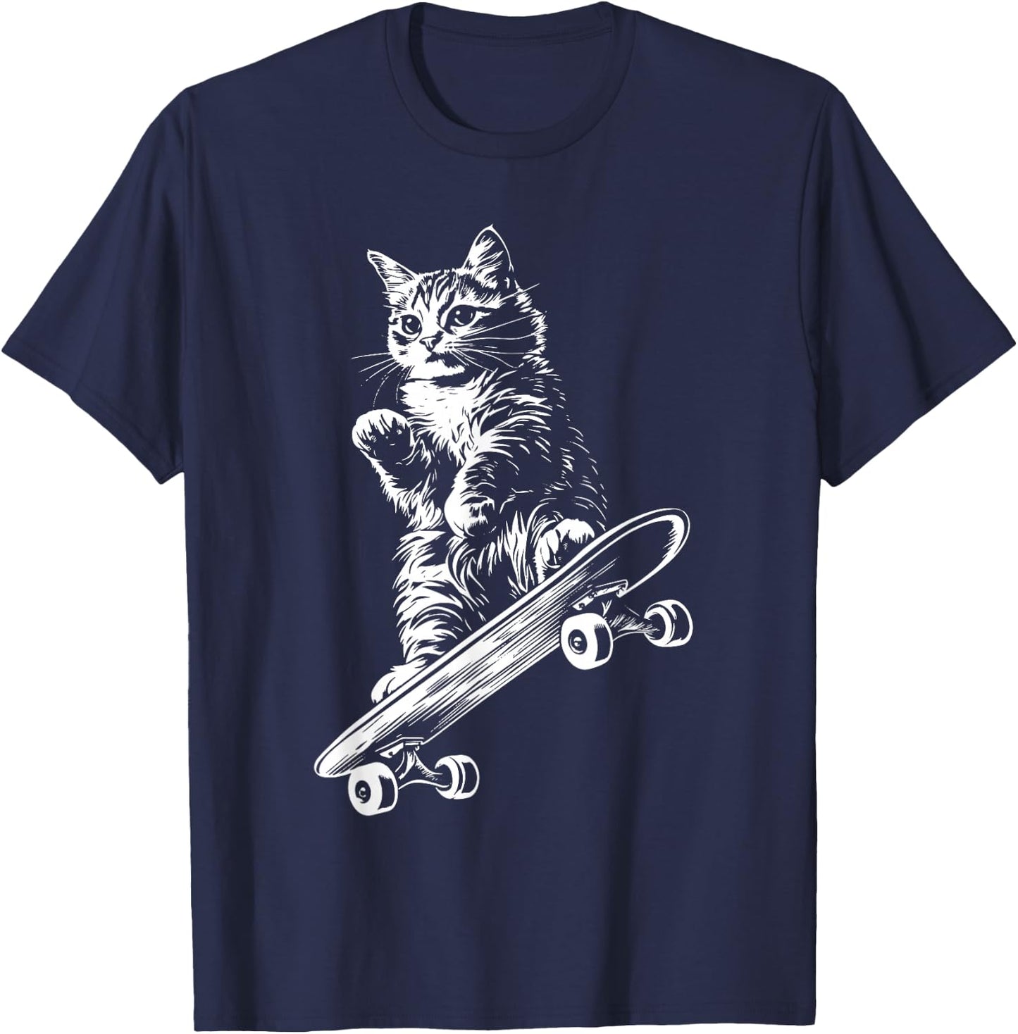 Funny Cat Skateboard Skater Graphic T-Shirt - T-Shirt | Navy