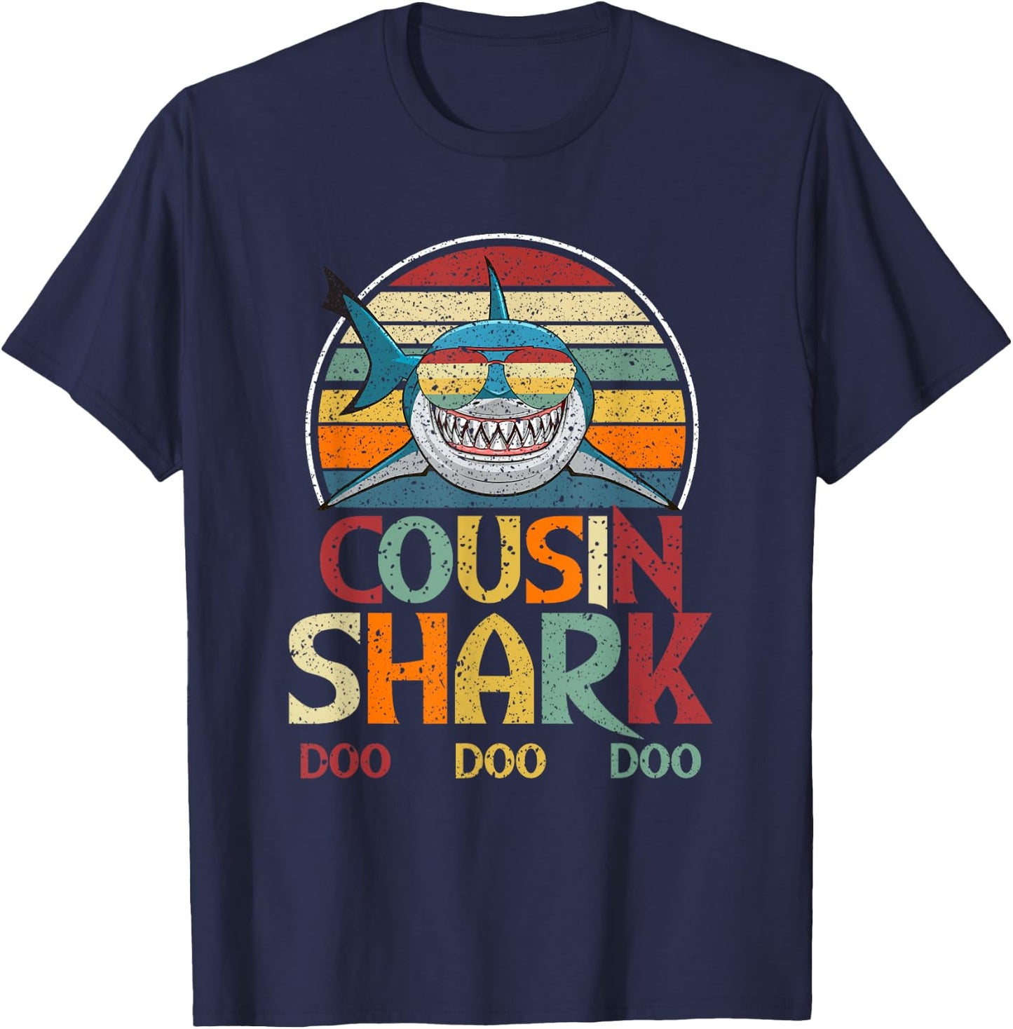 Retro Vintage Cousin Shark Gift T-Shirt - T-Shirt | Navy