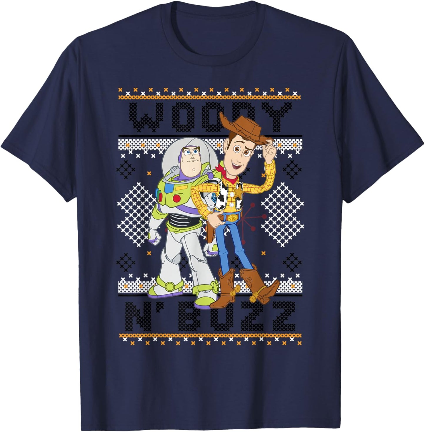Disney Pixar Toy Story Christmas Ugly Sweater Buzz & Woody T-Shirt - T-Shirt | Navy
