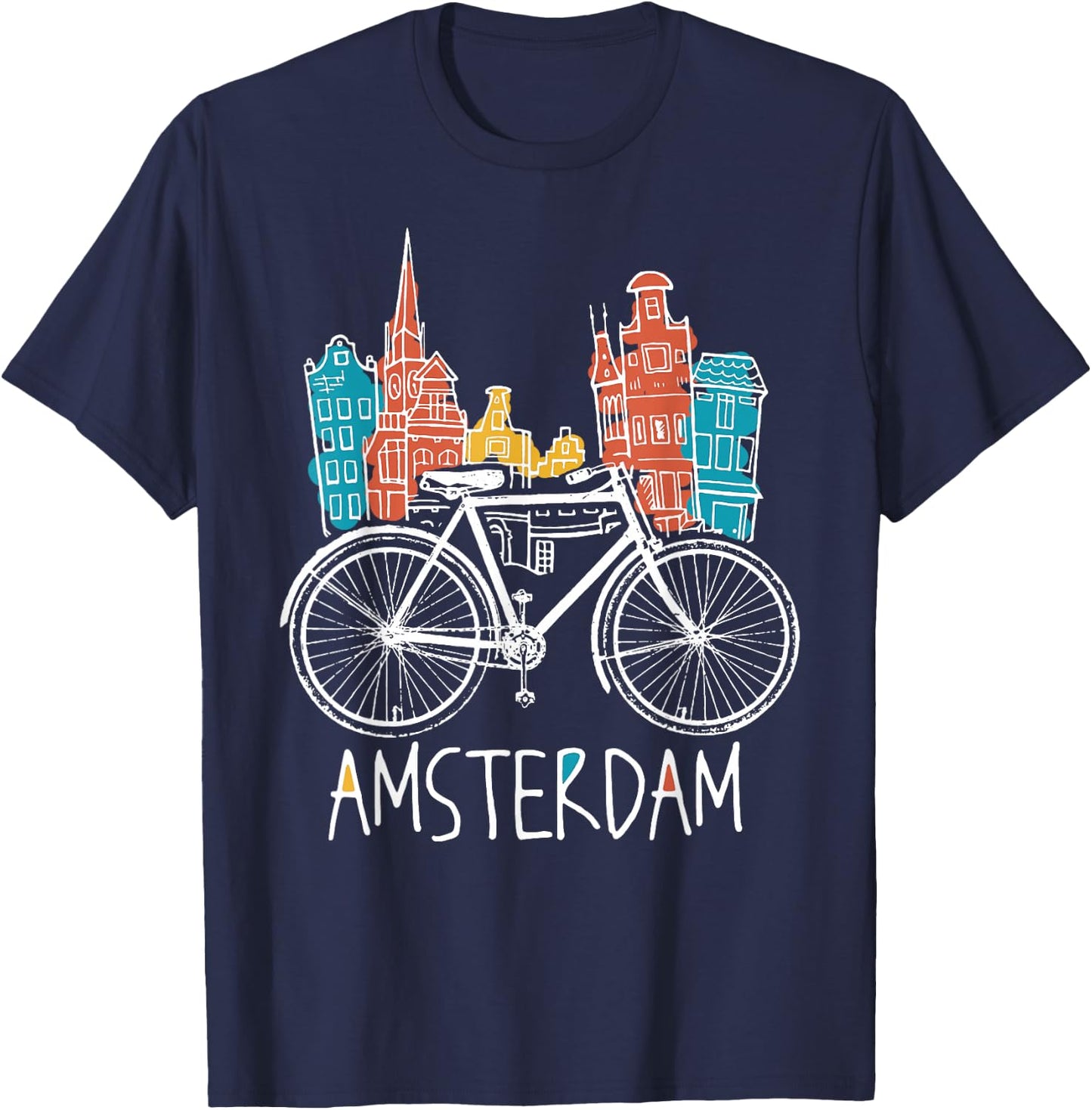 Amsterdam Retro Netherlands Bicycle Bike Gift T-Shirt - T-Shirt | Navy