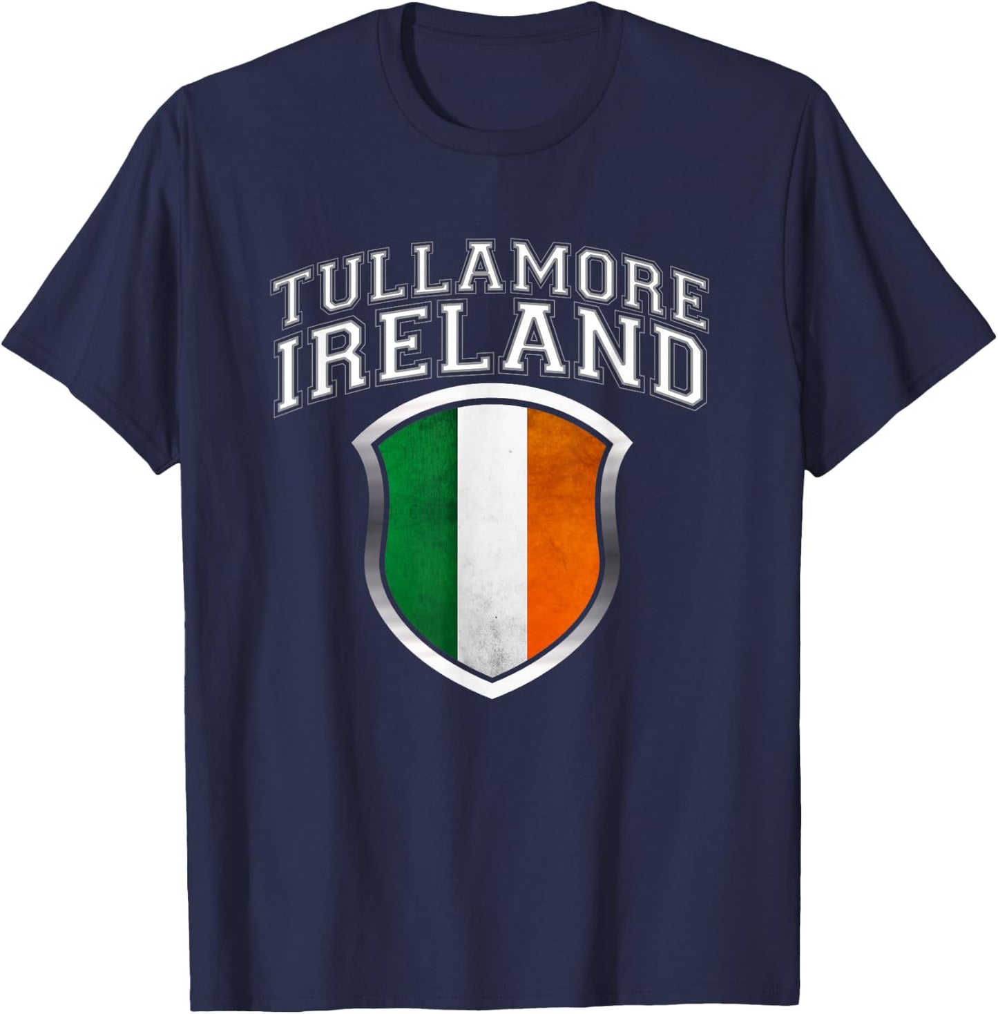 Tullamore Ireland T Shirt with Grunge Irish Flag Crest T-Shirt - T-Shirt | Navy