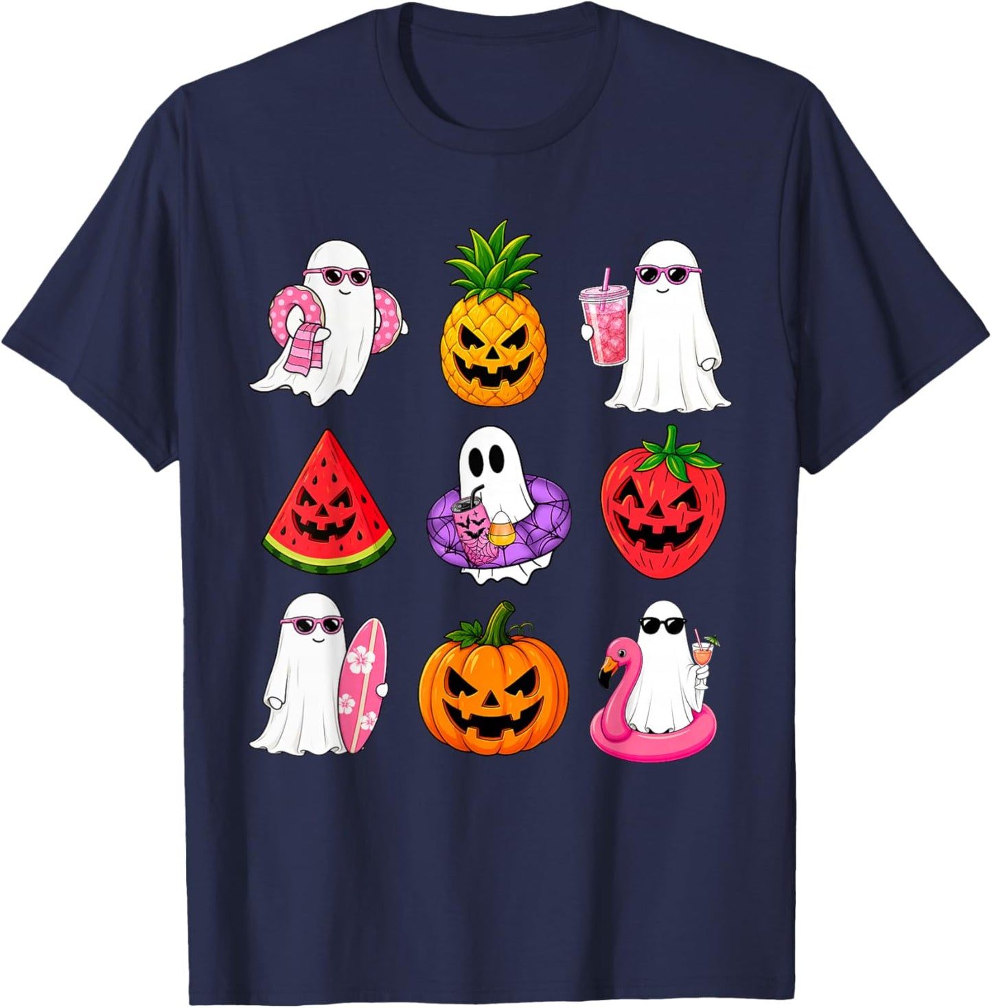 Funny Fruit Ghost Summer Spooky Vacation Beach Hawaiian T-Shirt - T-Shirt | Navy