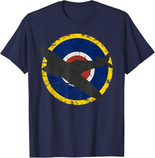 Spitfire British WWII Fighter Vintage Aircraft T-Shirt - T-Shirt | Navy