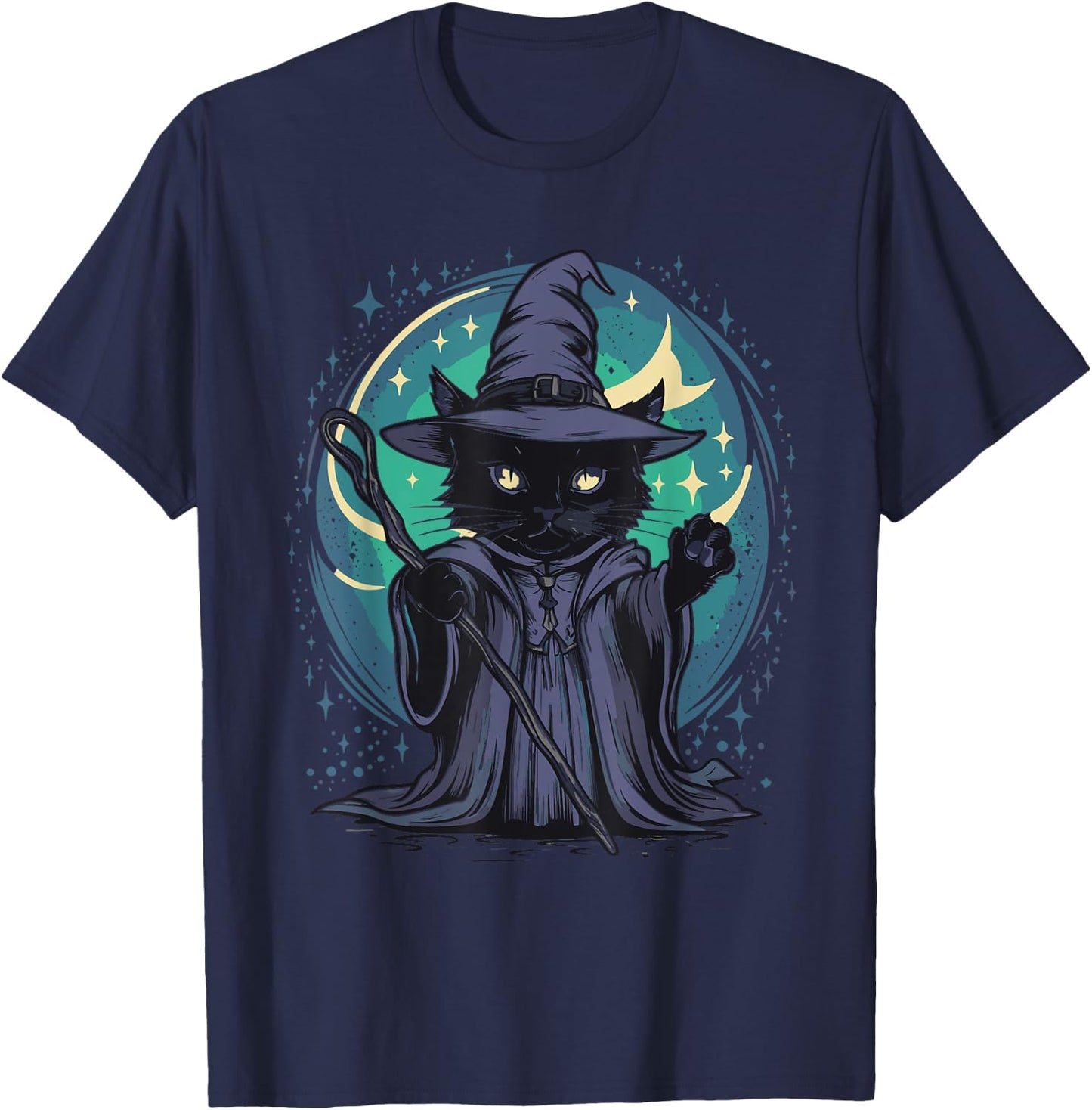 Black Wizard Cat Women Kids T-Shirt - T-Shirt | Navy