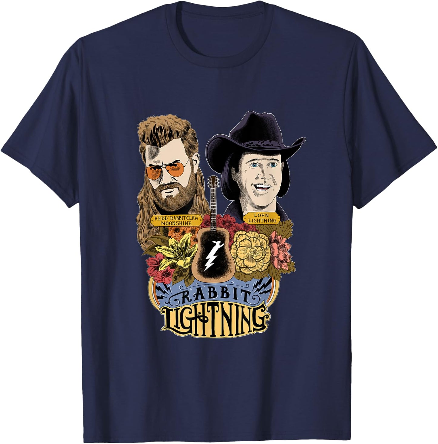 MYTHICAL Rabbit Lightning - Adults - Black - Small - Short Sleeve - Cotton, Polyester - Modern Lightning Print - Novelty T-Shirt - T-Shirt | Navy