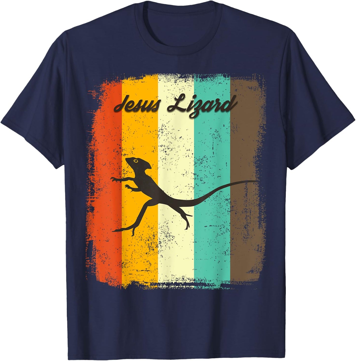 Jesus Lizard Retro 70s Vintage Reptile Lover T-Shirt - T-Shirt | Navy
