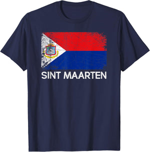 St Maarten Flag | Vintage Made In Sint Maarten Gift T-Shirt - T-Shirt | Navy