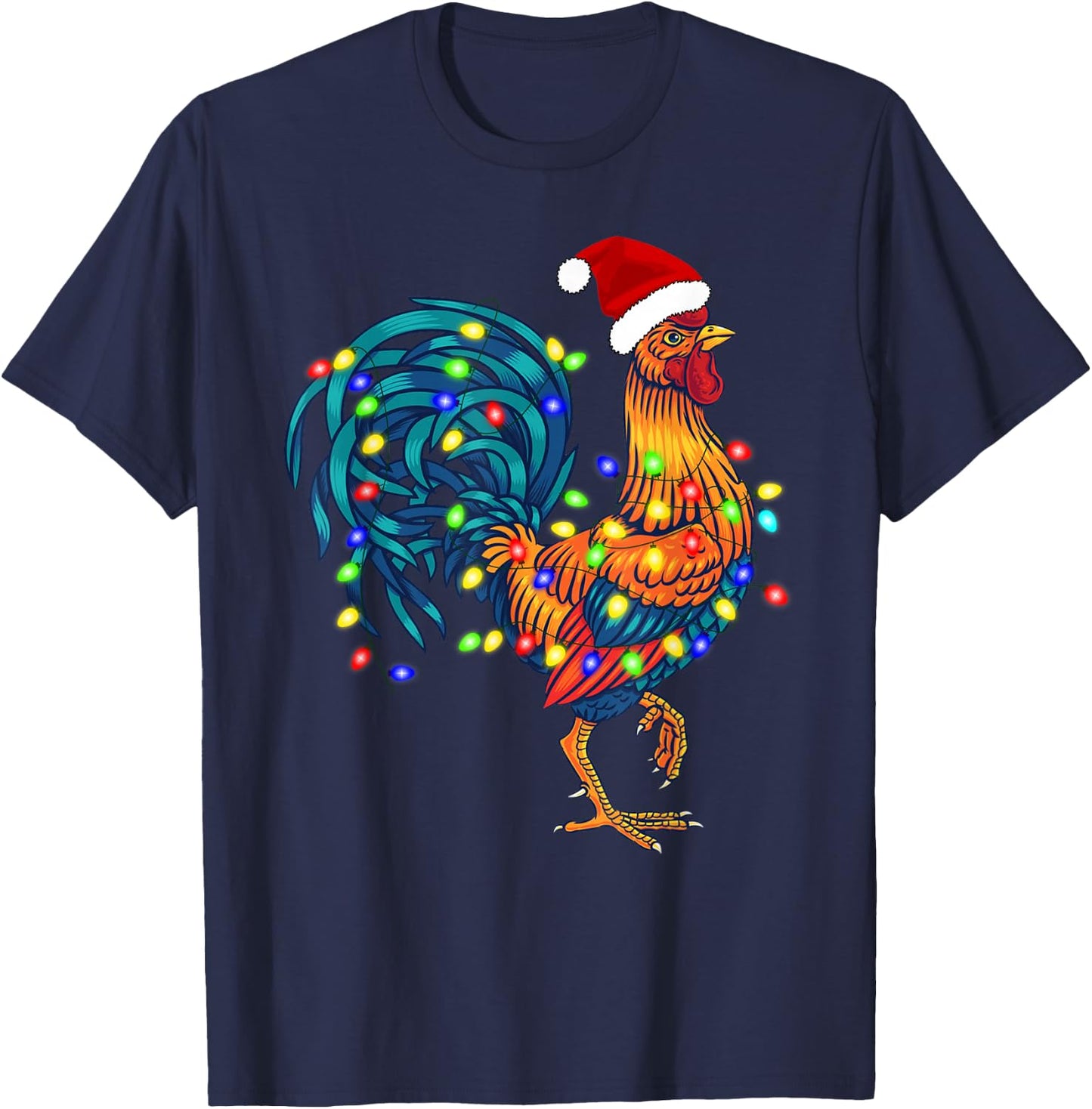 Funny Rooster Chicken Santa Christmas Lights Farmer Pajamas T-Shirt - T-Shirt | Navy