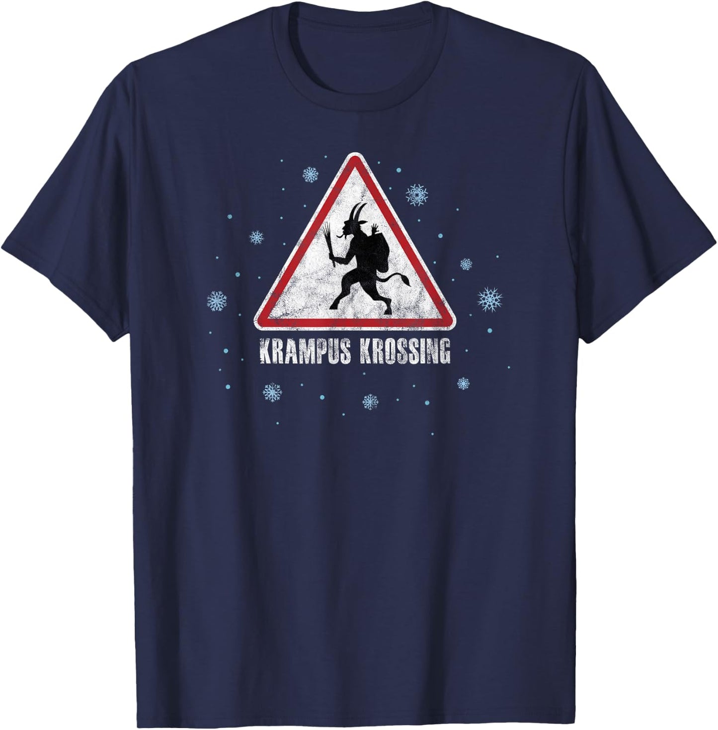 Christmas Krampus Crossing Sign T-Shirt - T-Shirt | Navy