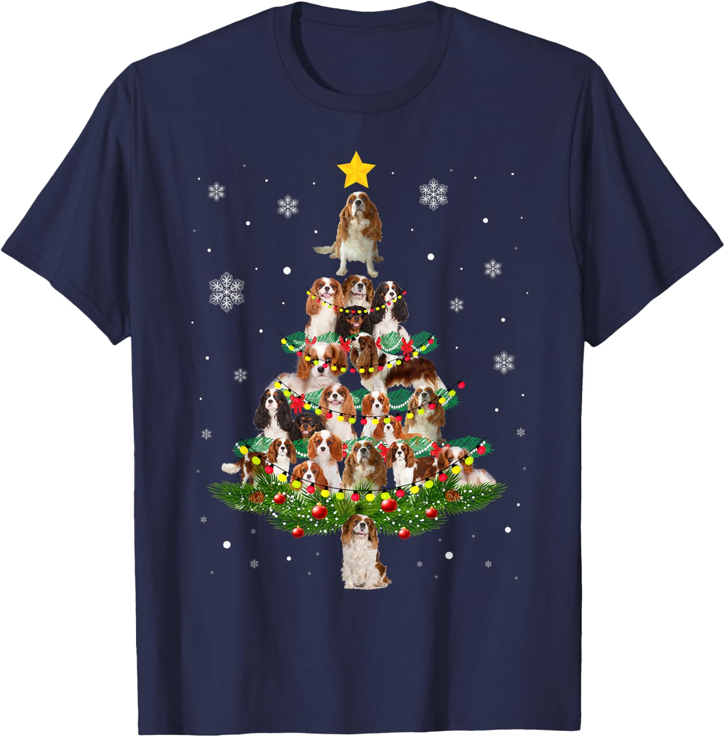 Cavalier King Charles Spaniel Christmas Tree xmas light gift T-Shirt - T-Shirt | Navy
