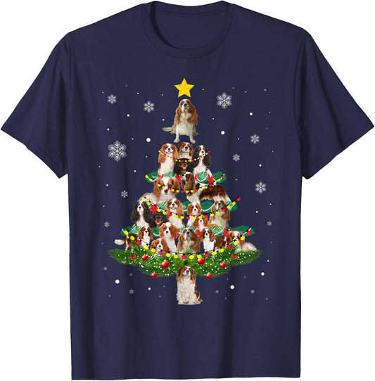 Cavalier King Charles Spaniel Christmas Tree xmas light gift T-Shirt - T-Shirt | Navy