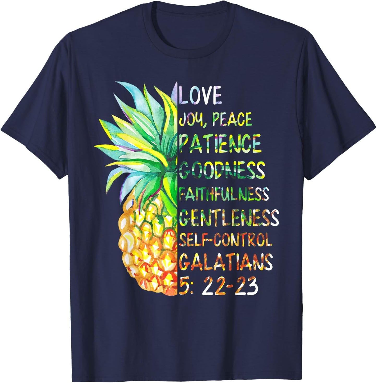 Pineapple Shirt Bible Fruit Of The Spirit Love Joy Peace T-Shirt - T-Shirt | Navy