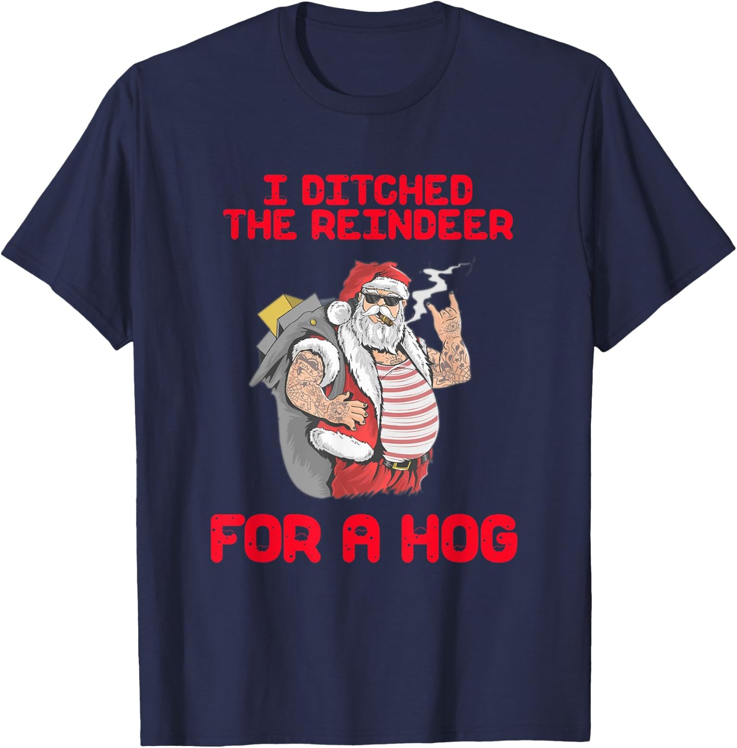 Motorcycle Santa Funny Motorcycle Santa Xmas Biker Gift T-Shirt - T-Shirt | Navy