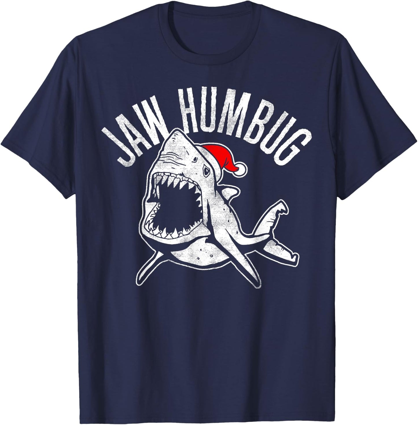 Jaw Humbug Christmas Shark Santa Hat T-Shirt - T-Shirt | Navy