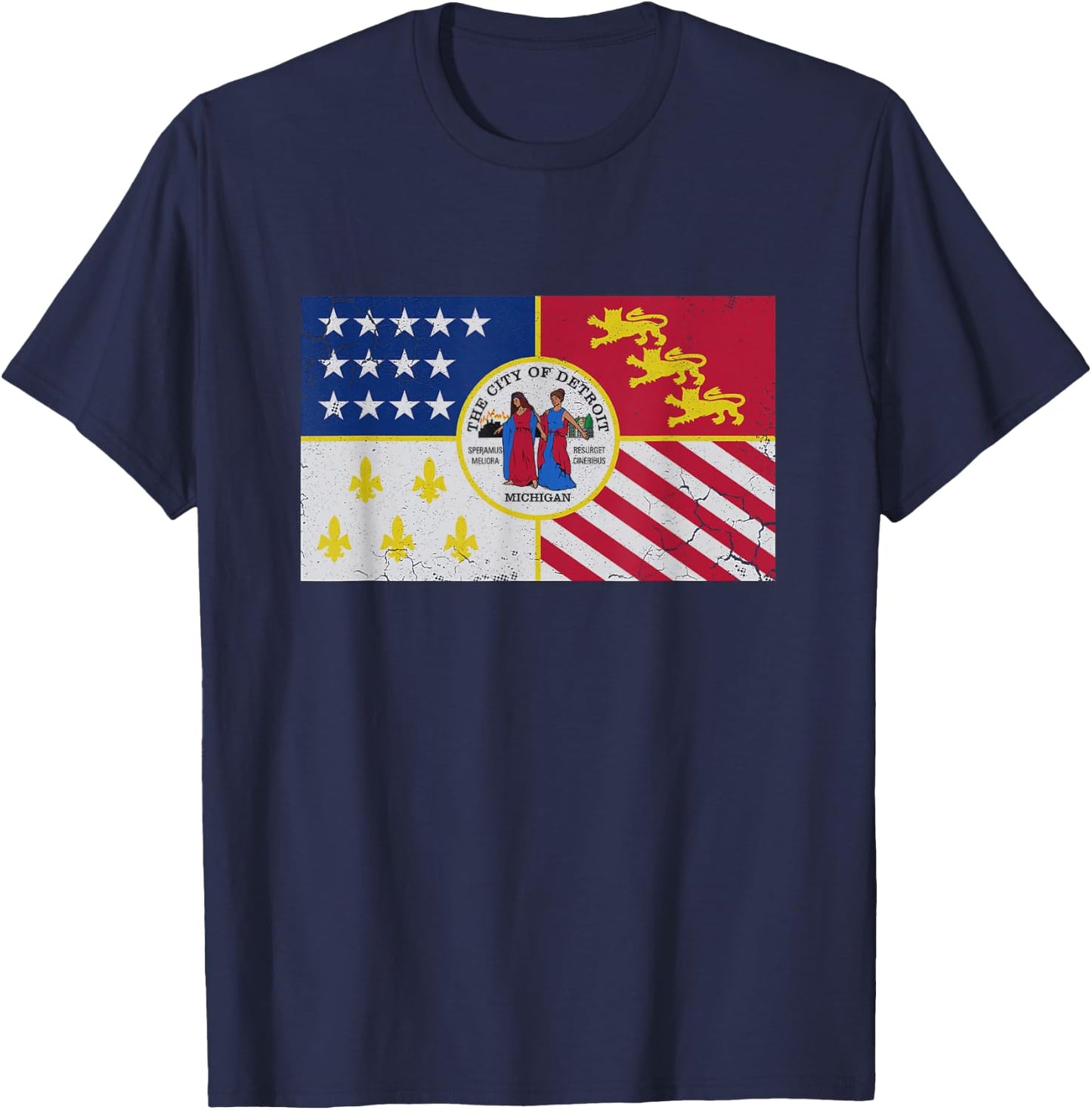 Flag of Detroit Michigan Men Women Kids Family Boys Girls T-Shirt - T-Shirt | Navy