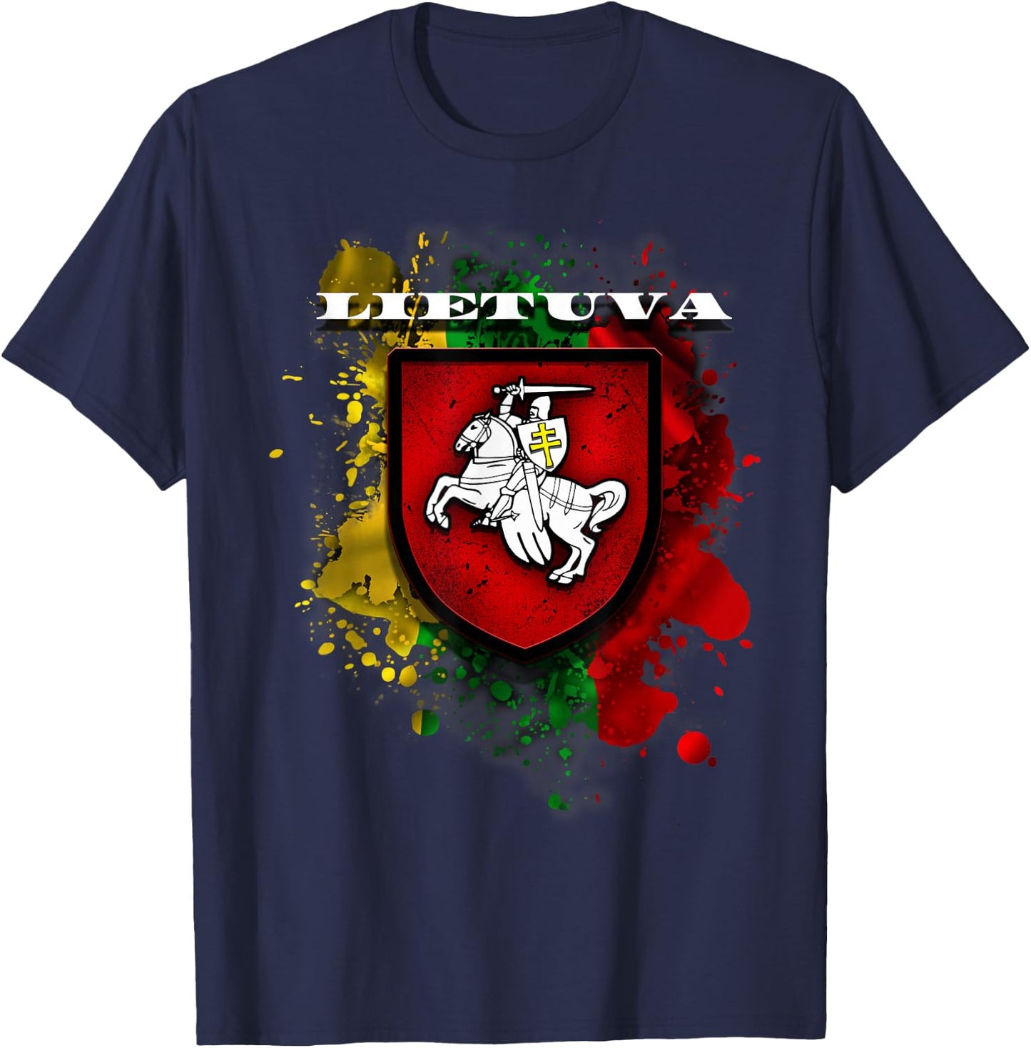 Lithuania Gift National Attributes Flag And Vytis T-Shirt - T-Shirt | Navy