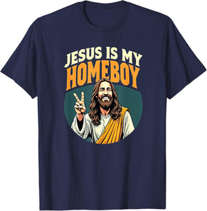Tennessee Merchant Adults Jesus Is My Homeboy , Black, Small, Short Sleeve T-Shirt - T-Shirt | Navy