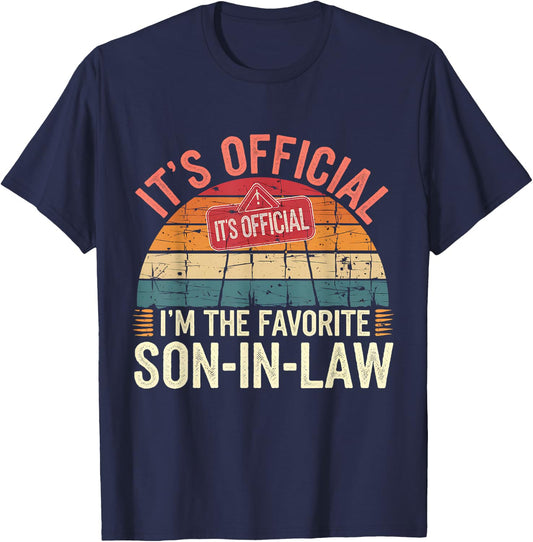 Funny Family Vintage Retro It's Official I'm The Favorite Son-In-Law -Adults, -Kids T-Shirt - T-Shirt | Navy