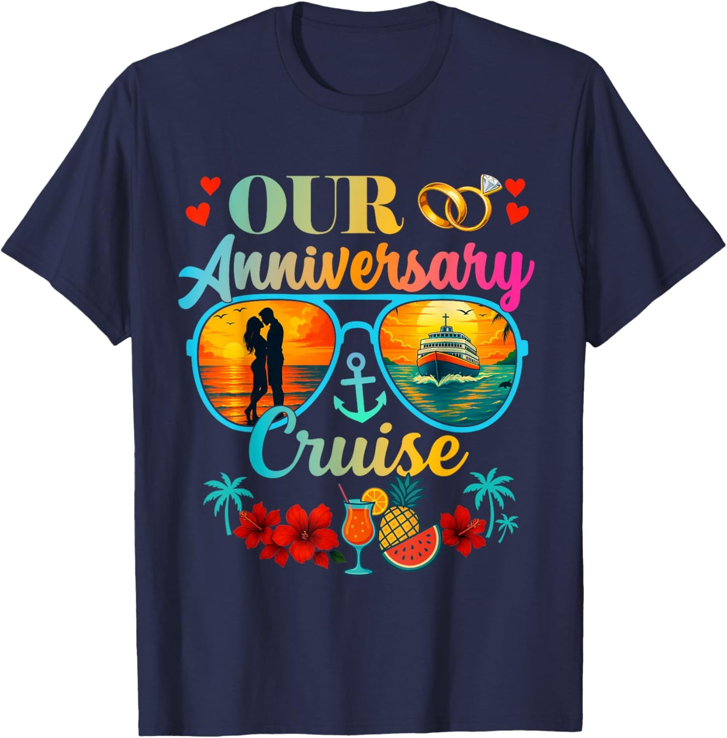 Cruise Ship Couples Married Wedding Anniversary T-Shirt - T-Shirt | Navy