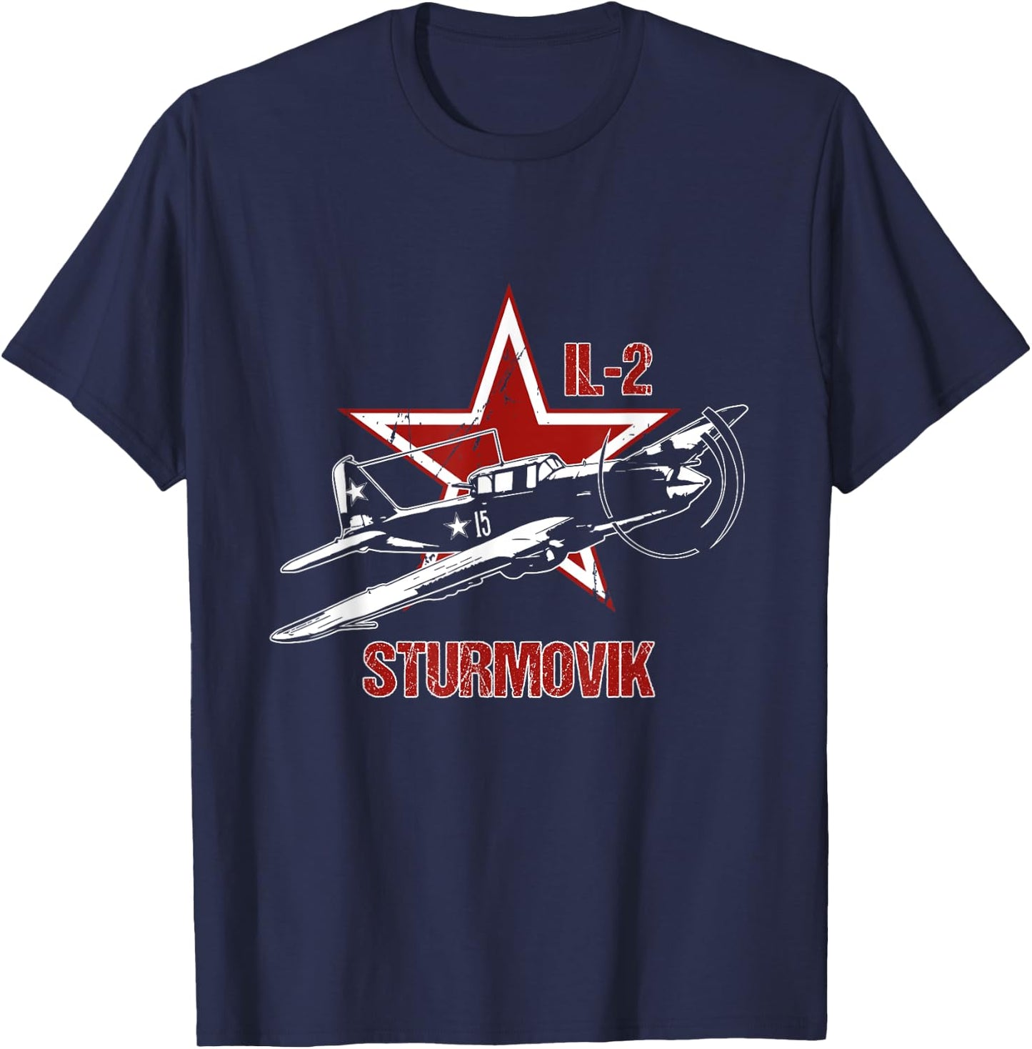 Ilyushin IL2 Sturmovik Russian Star Warbird Aircraft WW2 Red T-Shirt - T-Shirt | Navy