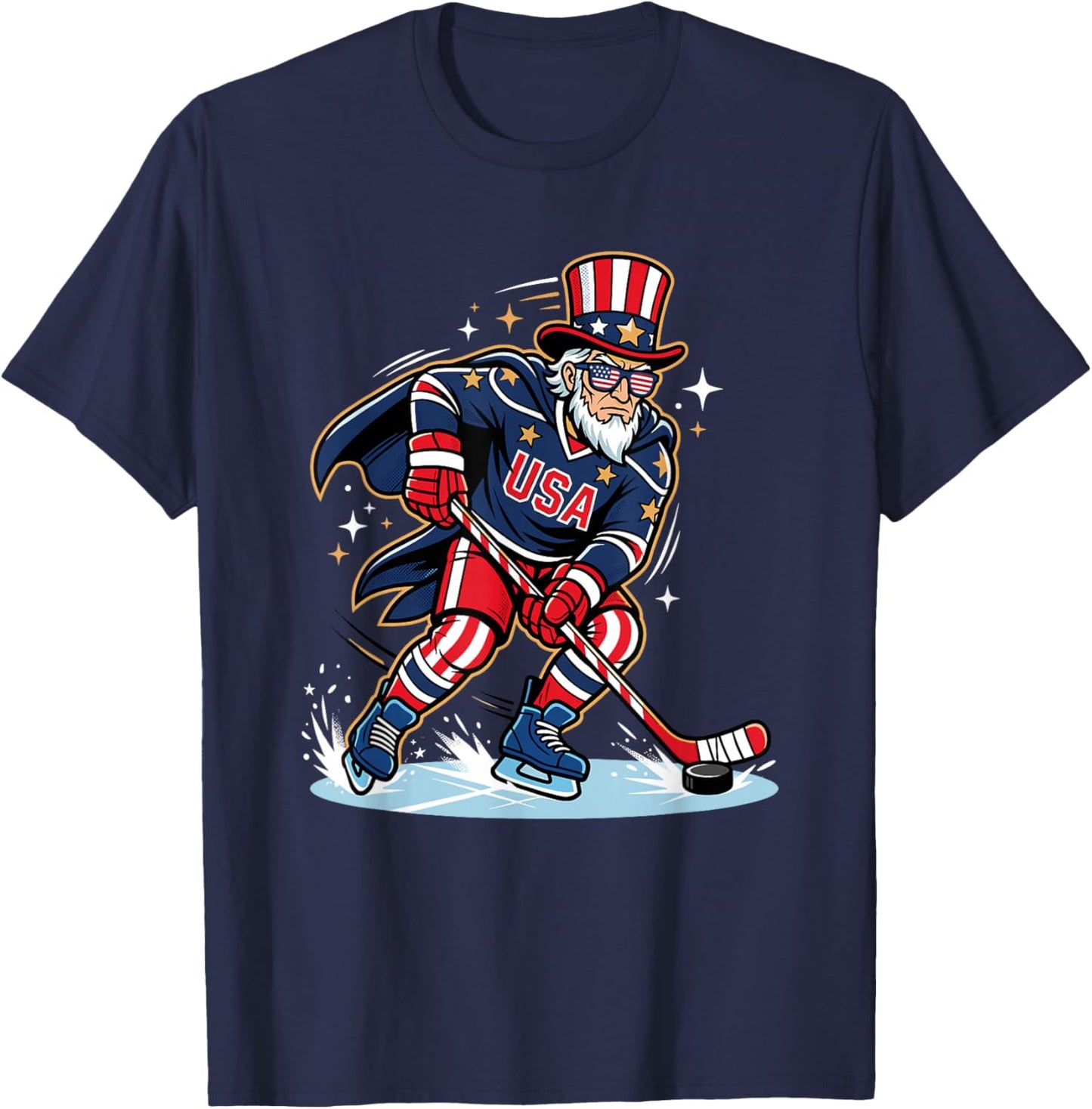 Patriotic Uncle Sam Ice Hockey Player 4th of July Men T-Shirt - T-Shirt | Navy