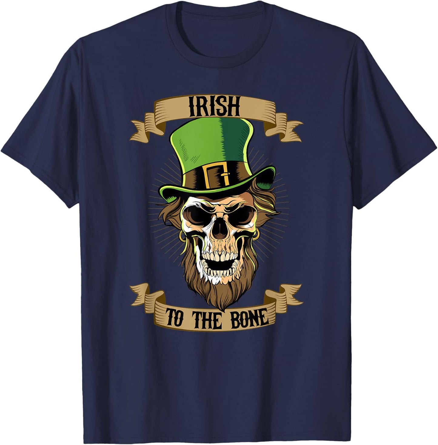 St Patricks Day Leprechaun Skull Irish to the Bone T-Shirt - T-Shirt | Navy