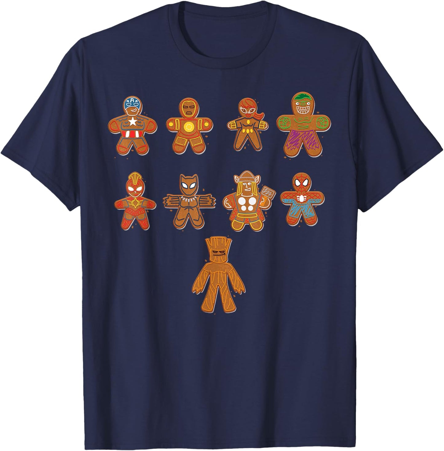 Marvel Avengers Gingerbread Cookie Line Up T-Shirt - T-Shirt | Navy
