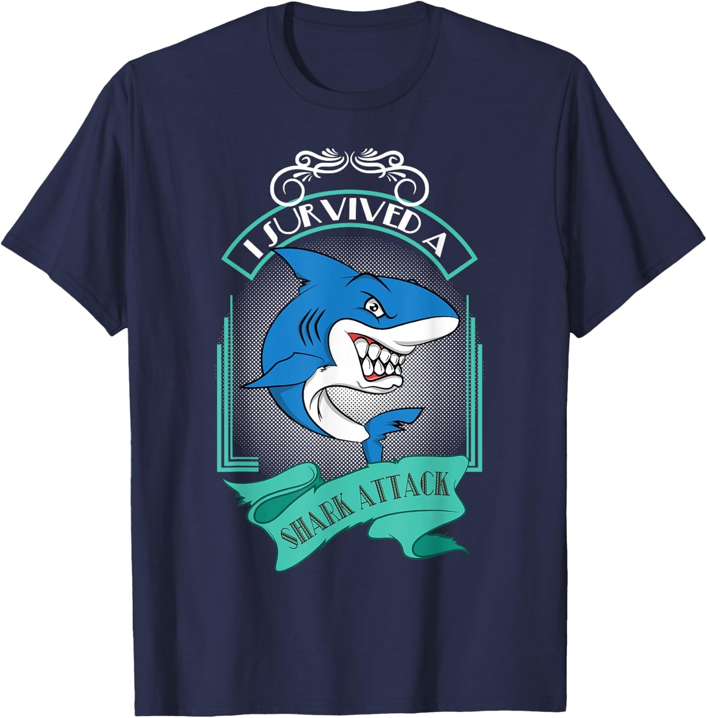 Shark Design - I Survived A Sharks Attack T-Shirt - T-Shirt | Navy