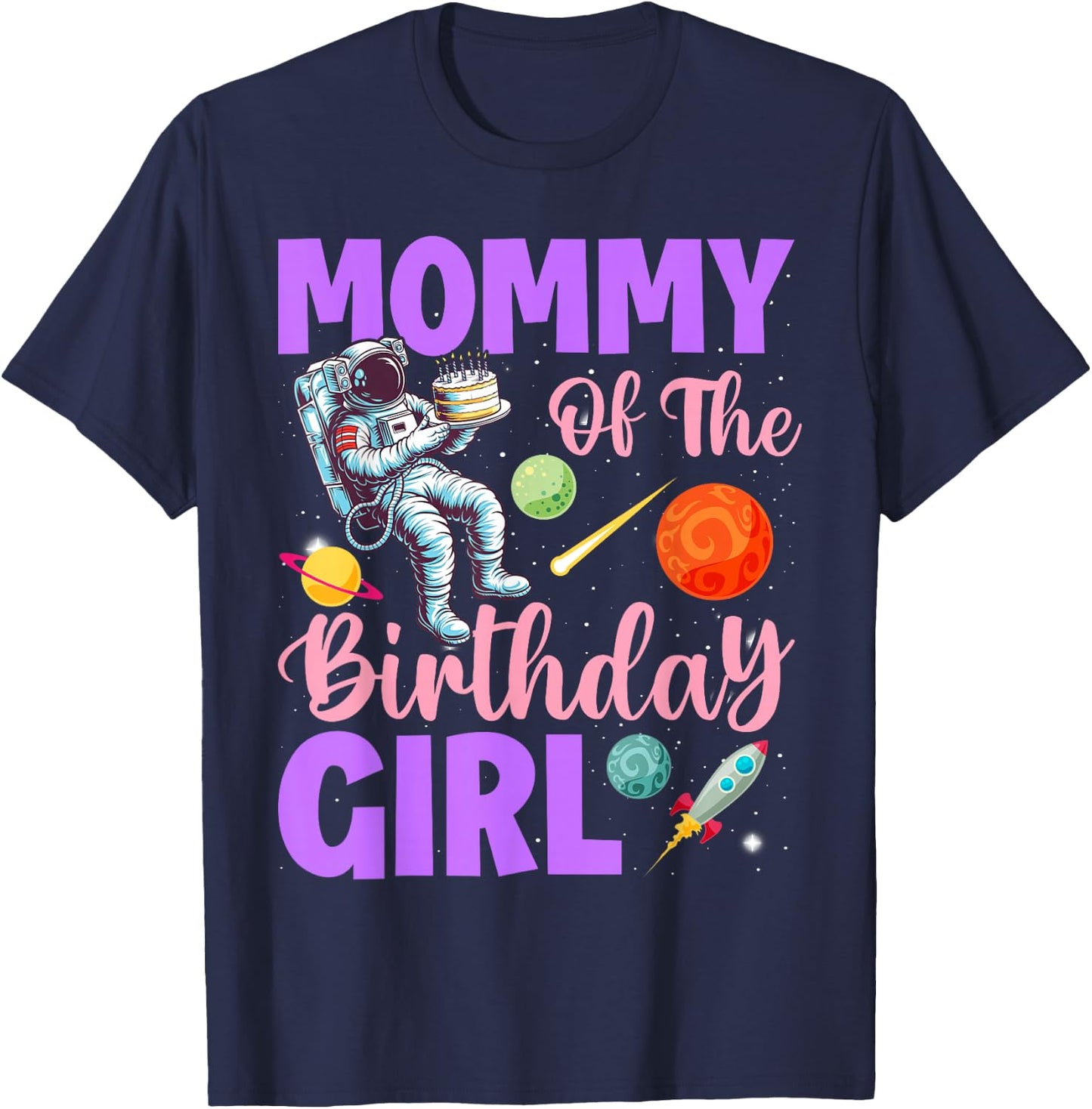 Two The Moon Mommy Of the Birthday Girl Astronaut Family T-Shirt - T-Shirt | Navy