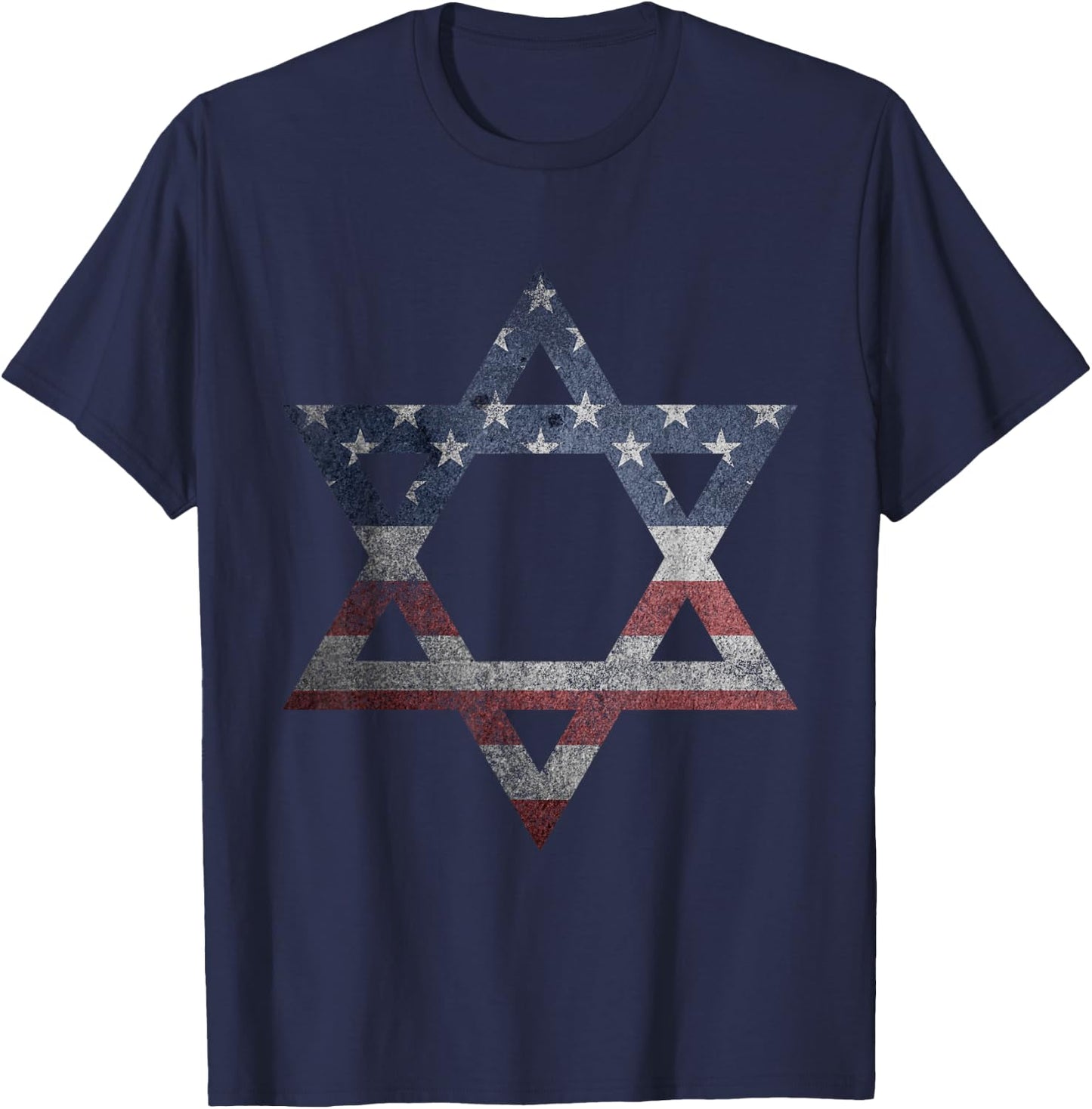 Distressed Star of David Jews Jewish Gifts USA American Flag T-Shirt - T-Shirt | Navy