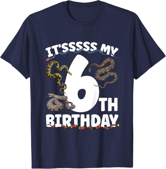 6th Snake Birthday Party 6 Year Old Snake Lover Birthday T-Shirt - T-Shirt | Navy