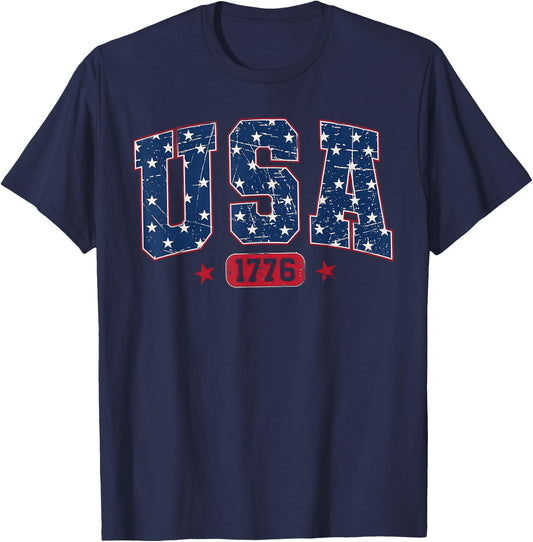 Vintage USA, Retro American Flag 4th of July T-Shirt - T-Shirt | Navy