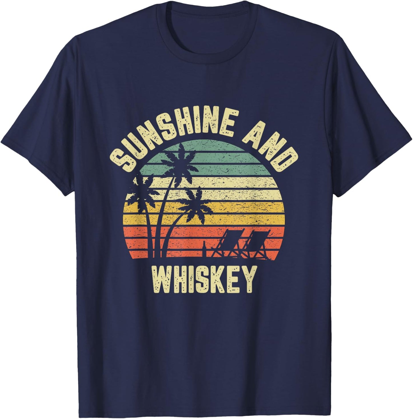 Vintage Sunshine and Whiskey Shirt Cool Retro Summertime Women T-Shirt - T-Shirt | Navy