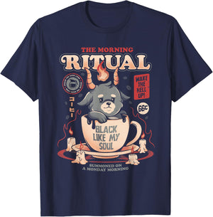 Baphomet Coffee The Morning Ritual Cute Goth Drinking T-Shirt - T-Shirt | Navy