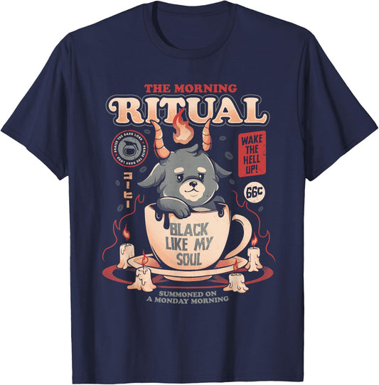 Baphomet Coffee The Morning Ritual Cute Goth Drinking T-Shirt - T-Shirt | Navy