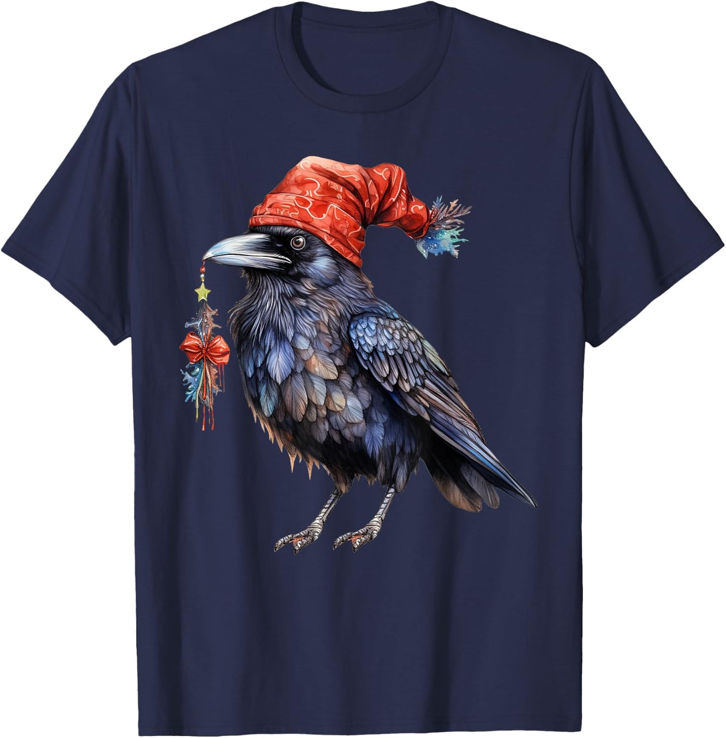 Christmas Raven Santa Hat Animal Raven Crow Bird Lover T-Shirt - T-Shirt | Navy