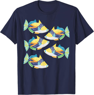 Exotic Reef triggerfish humuhumu T-Shirt - T-Shirt | Navy