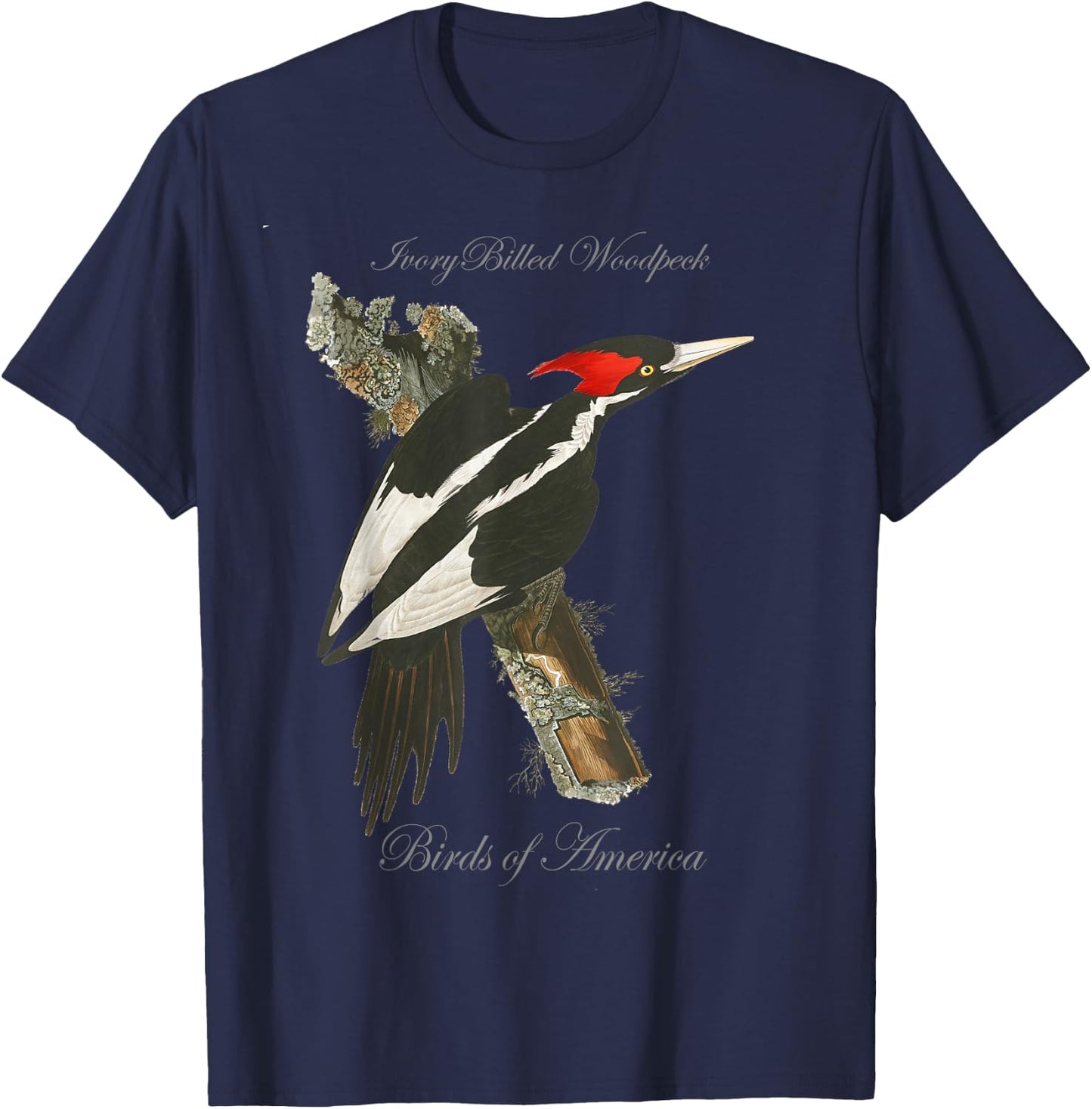 Ivory Billed Woodpecker - Birds of America Series T-Shirt - T-Shirt | Navy