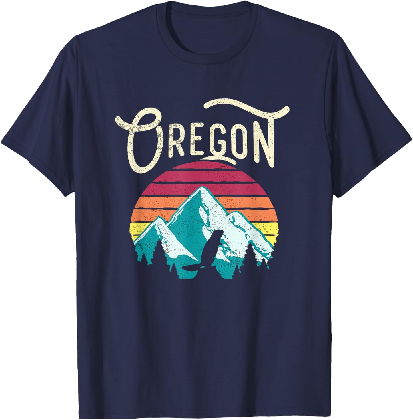Retro Vintage Oregon OR Mountains Beaver T-Shirt - T-Shirt | Navy