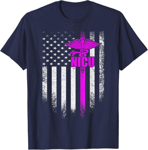 Vintage USA NICU Nurse Distressed American Flag Patriotic Women Men T-Shirt - T-Shirt | Navy