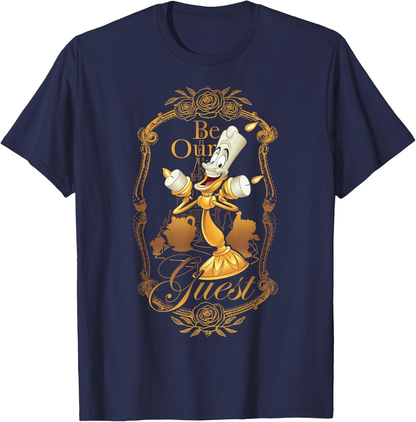 Disney Beauty and the Beast Be Our Guest Lumiere Poster T-Shirt - T-Shirt | Navy