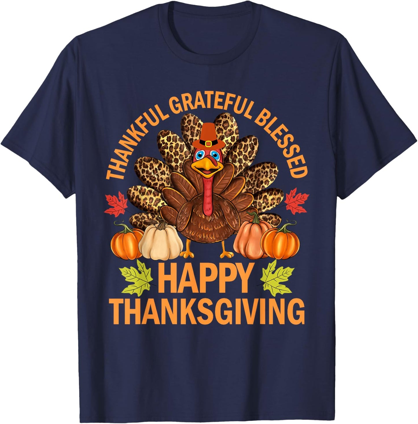 Happy Thanksgiving Funny Turkey Pumpkin Autumn Fall Family T-Shirt - T-Shirt | Navy