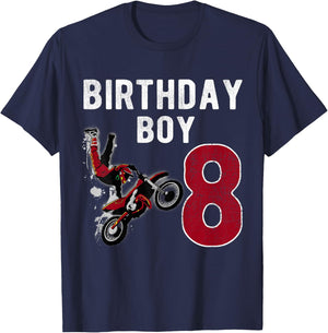 Kids Dirt Bike 8 Years Old Gift Kids Birthday Boy Happy T-Shirt - T-Shirt | Navy