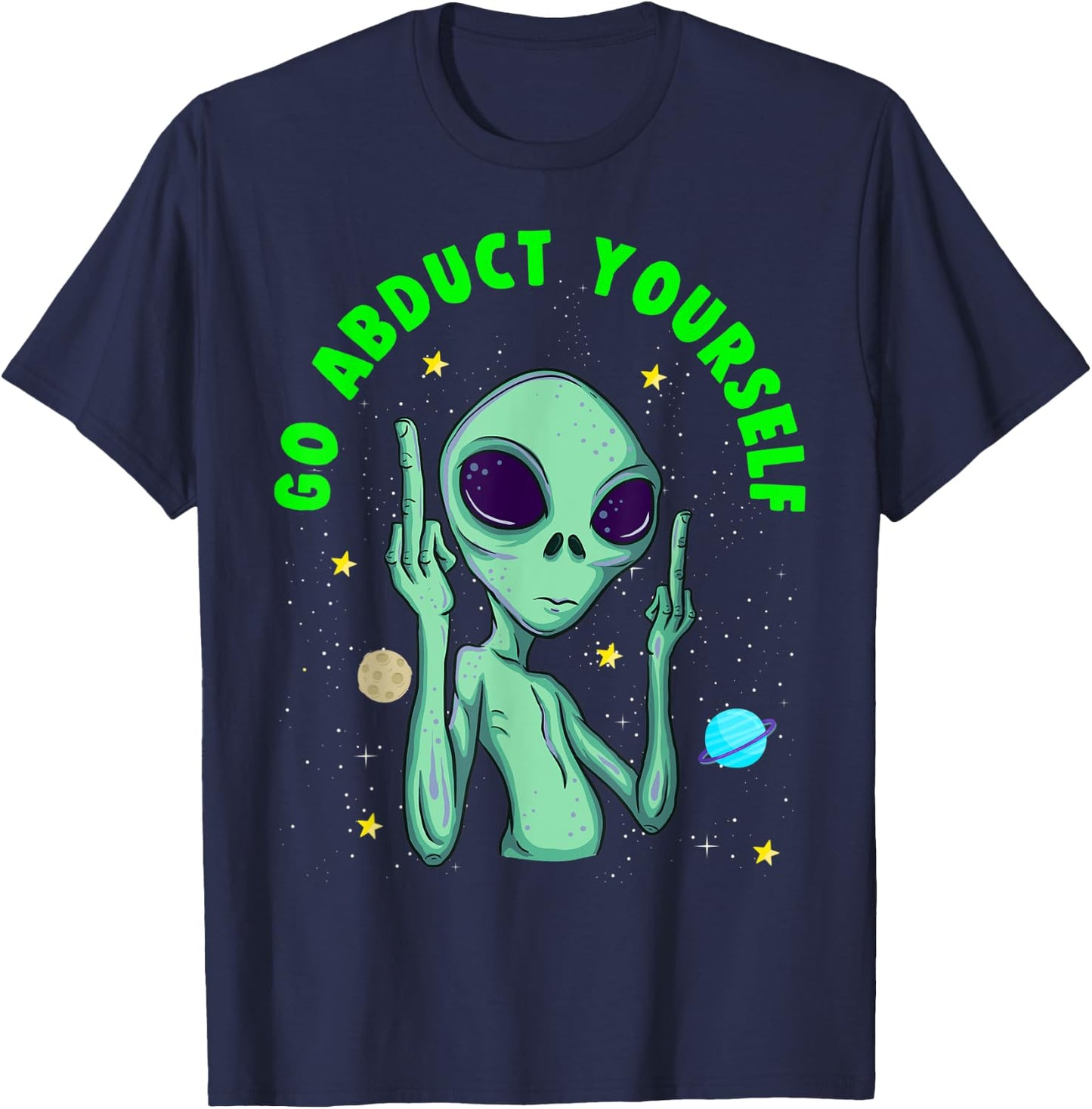 Funny Alien Middle Finger Flipping Double Birds T-Shirt - T-Shirt | Navy