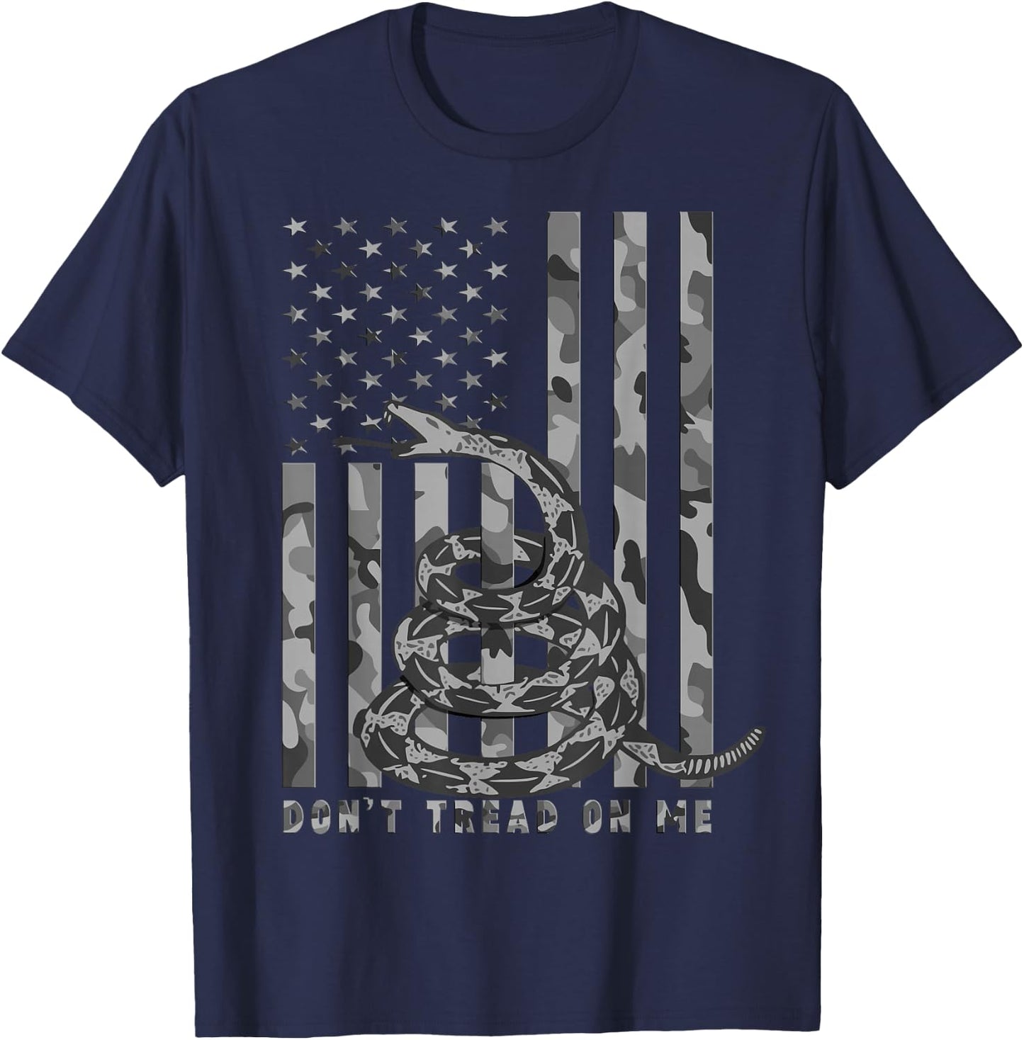 Don't Tread on Me White Camo American Flag Snake T-Shirt - T-Shirt | Navy
