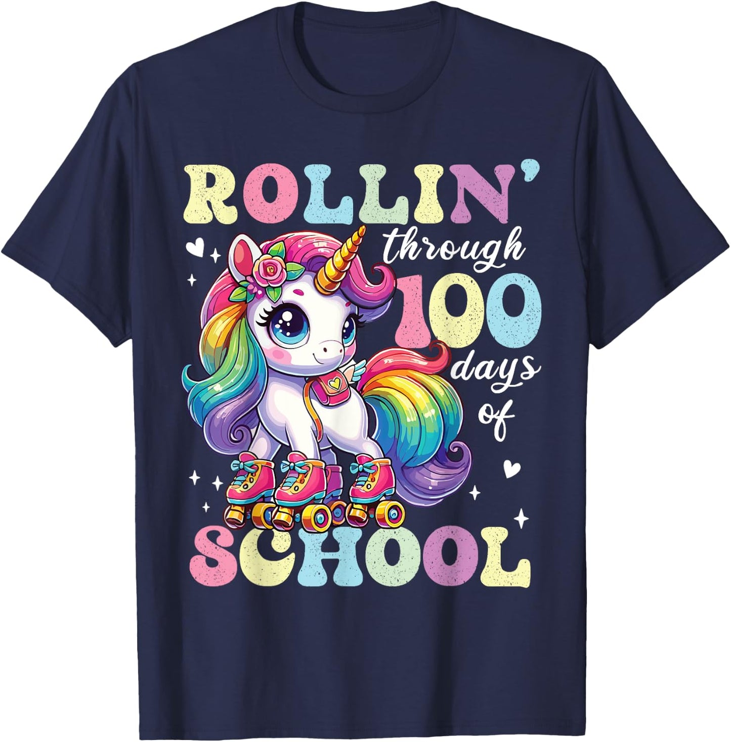 Cute 100 Days of School Girls Unicorn 100th Day School kids T-Shirt - T-Shirt | Navy