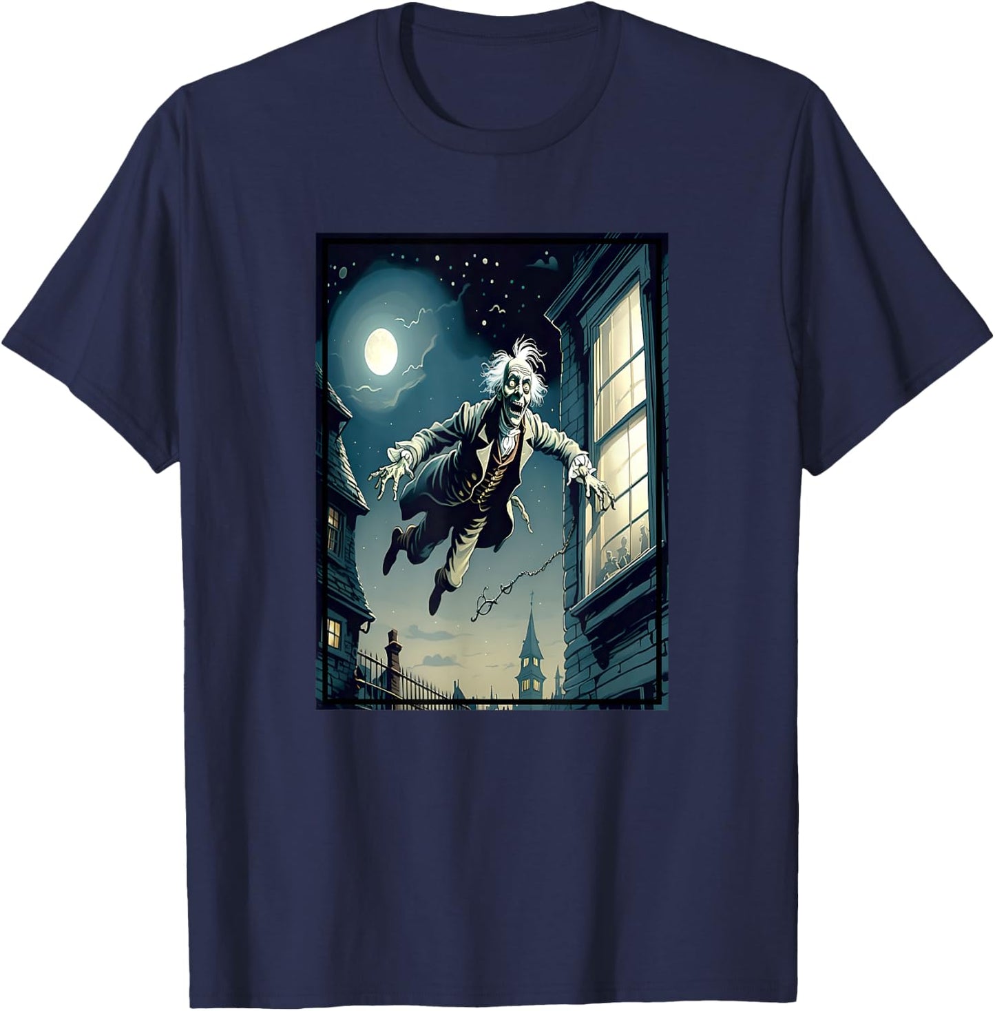 Jacob Marley The Ghost Flying Out The Window T-Shirt - T-Shirt | Navy