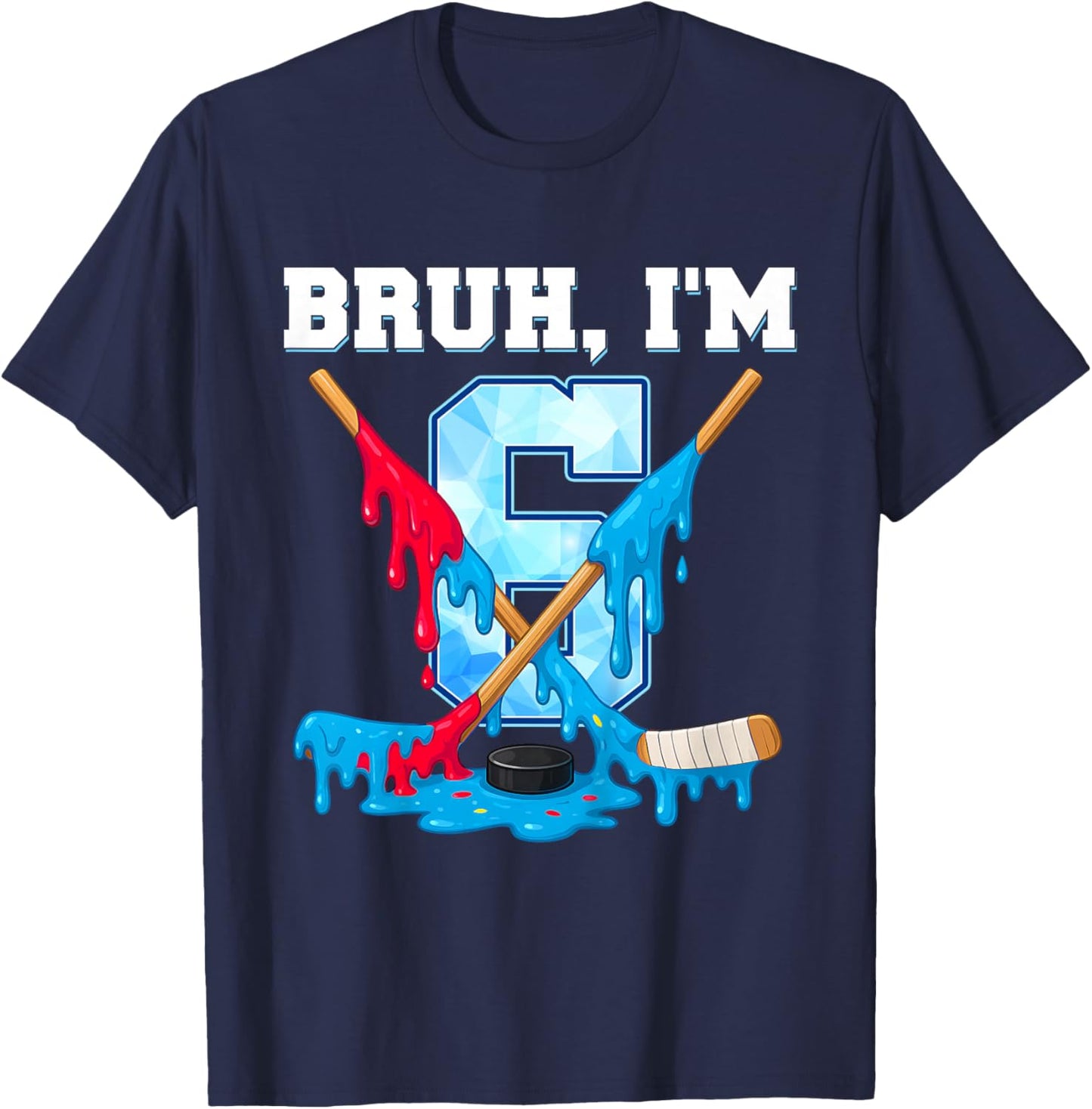Hockey 6 Years Old Ice Cream Drip Youth 6th Birthday Boys T-Shirt - T-Shirt | Navy