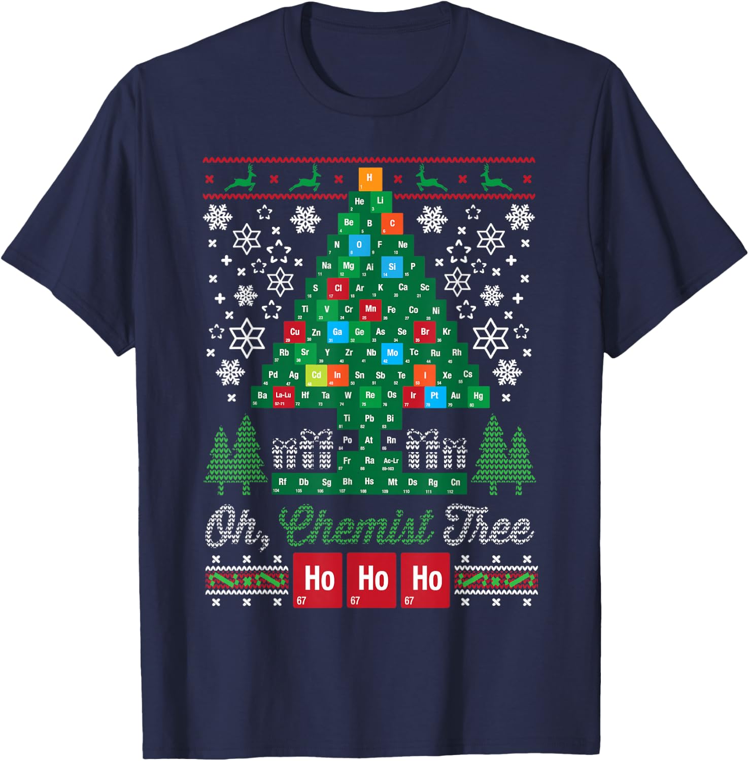 Oh Chemist Tree Merry Christmas Ugly Chemistry T-Shirt - T-Shirt | Navy