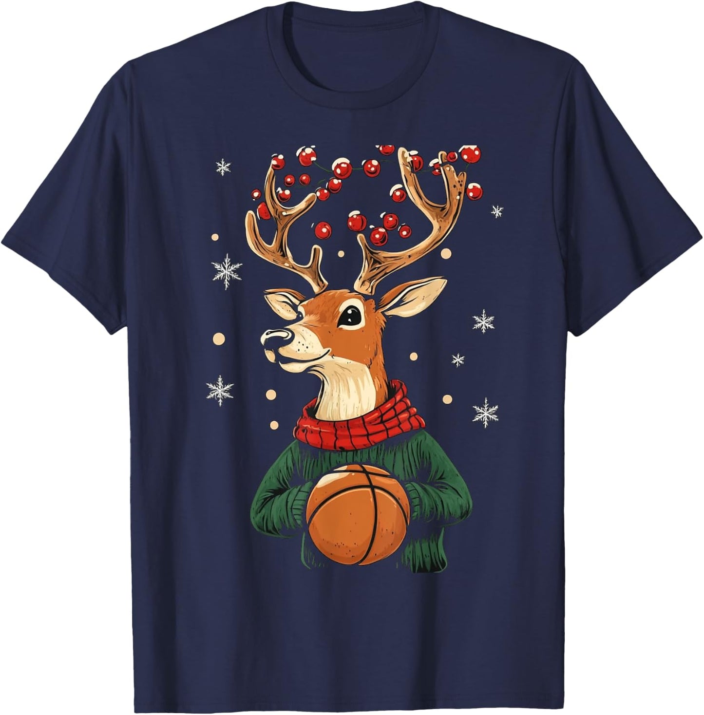 Christmas Pajamas Boys Basketball Reindeer T-Shirt - T-Shirt | Navy
